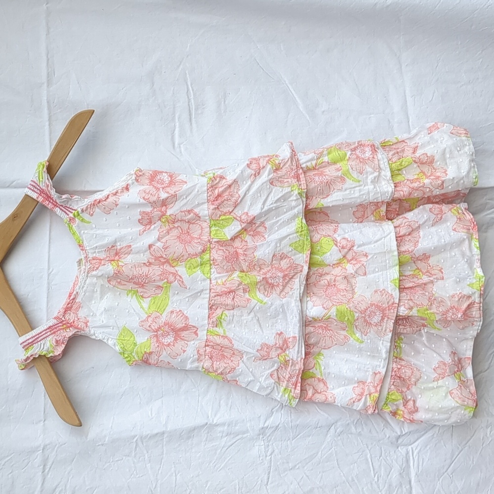 Girls Dress Swiss Dots Floral Flutter Tiered Sleeveless 6